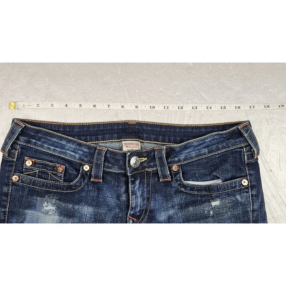 True Religion Cut-Off Bobby Shorts Mens 32 Blue Acid Wash Dark Denim Y2K